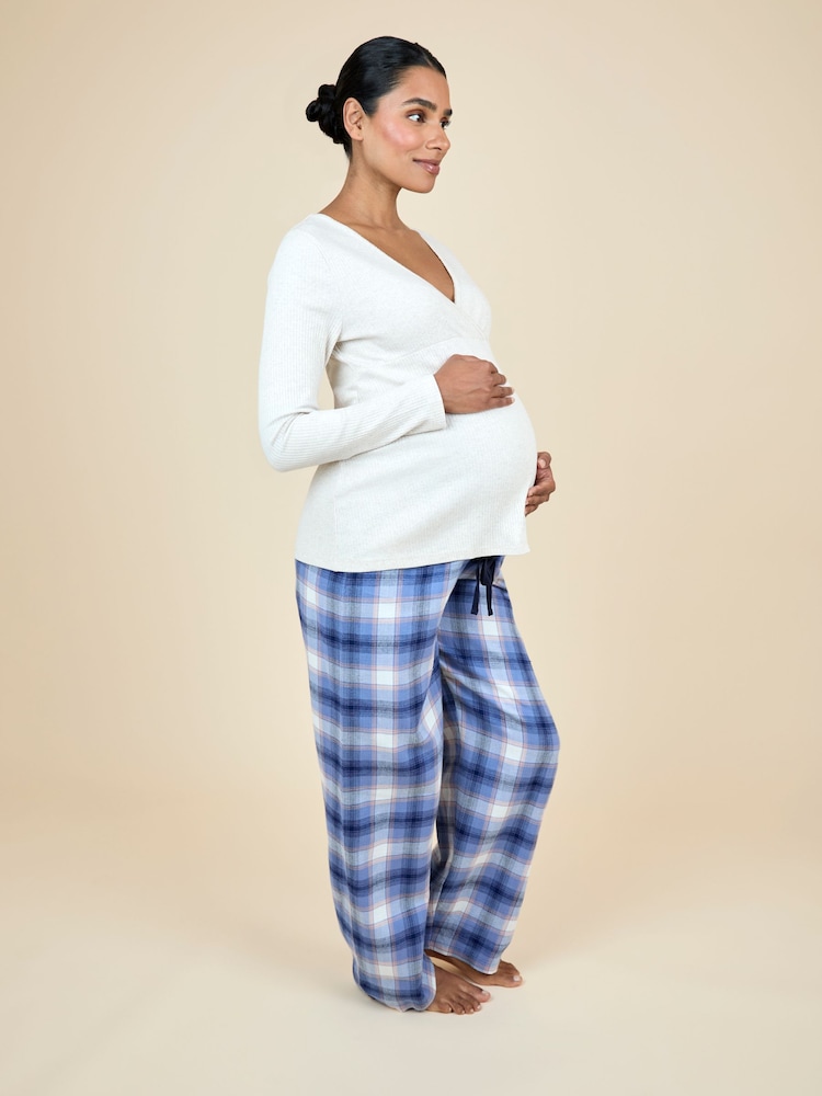 JoJo Maman Bébé Oatmeal Maternity Check Pyjama Set - Image 2 of 6 JoJo Maman Bébé Oatmeal Maternity Check Pyjama Set - Image 2 of 6