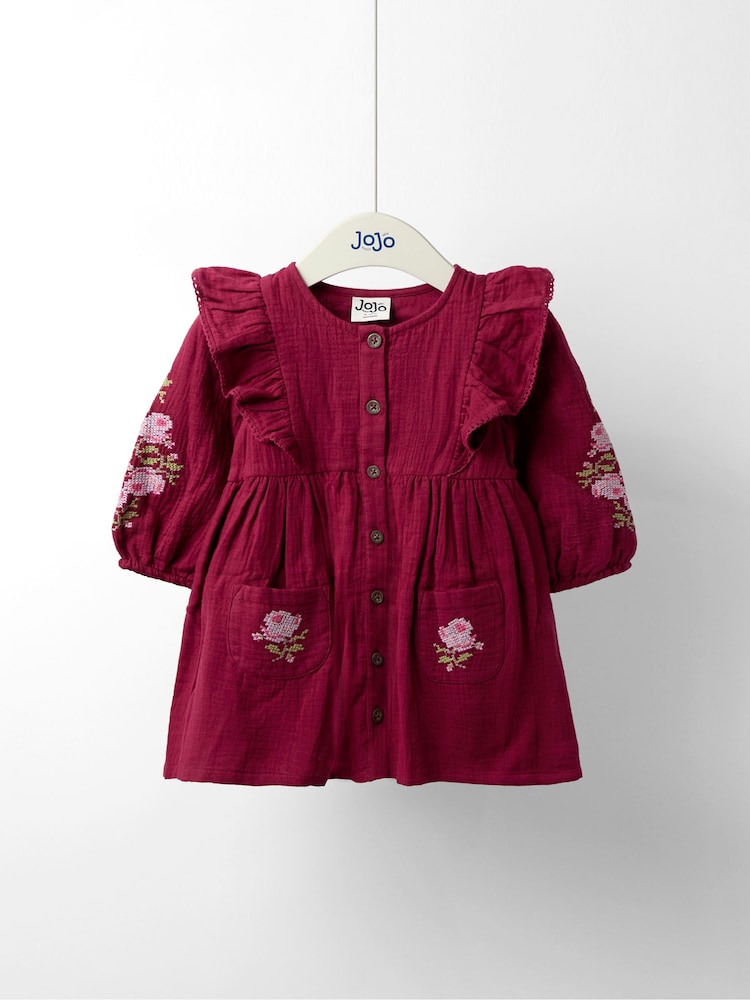 Jojo Maman Bébé Purple Embroidered Dress - Image 1 of 5