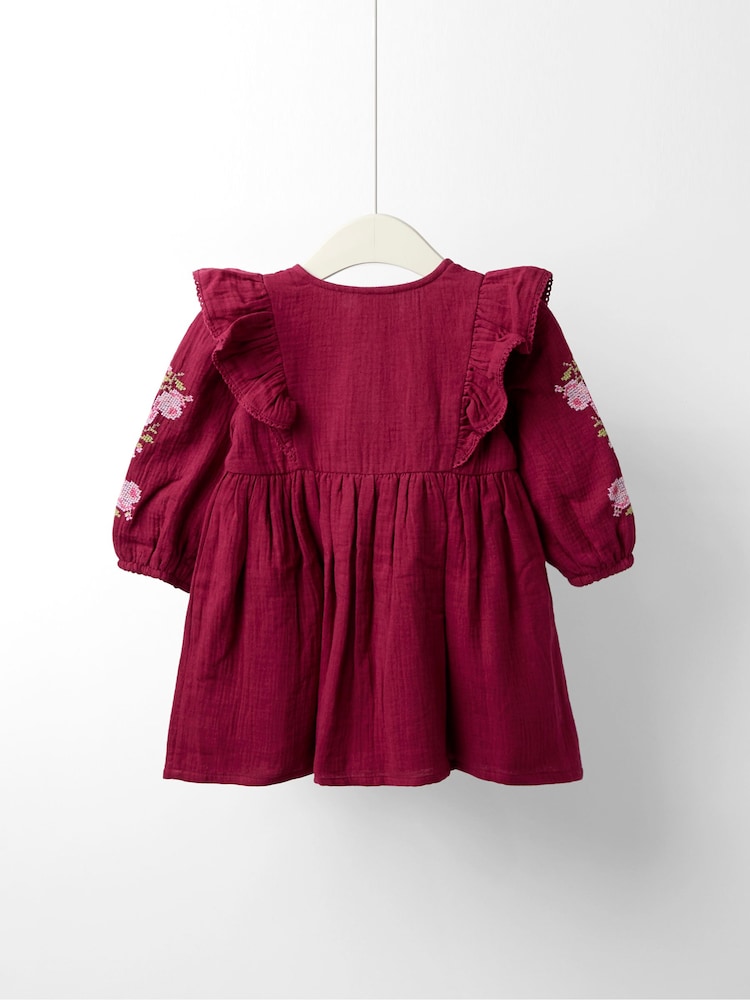 Jojo Maman Bébé Purple Embroidered Dress - Image 2 of 5