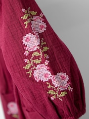 Jojo Maman Bébé Purple Embroidered Dress - Image 5 of 5