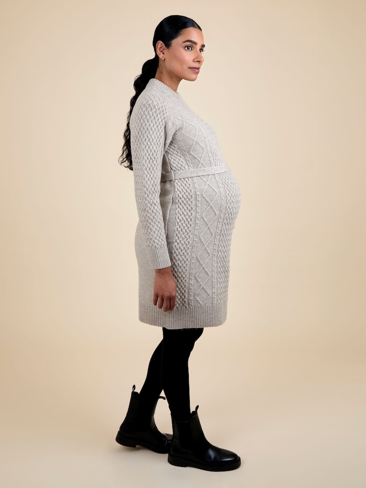 cable knit maternity dress Grey Cable Knit High Neck Maternity Dress
