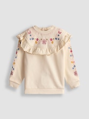 JoJo Maman Bébé Cream Embroidered Frill Knitted Dress - Image 1 of 3