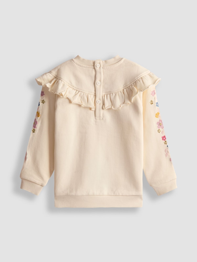 JoJo Maman Bébé Cream Embroidered Frill Knitted Dress - Image 2 of 3