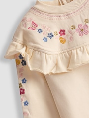 JoJo Maman Bébé Cream Embroidered Frill Knitted Dress - Image 3 of 3