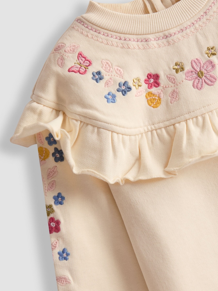 JoJo Maman Bébé Cream Embroidered Frill Knitted Dress - Image 3 of 3