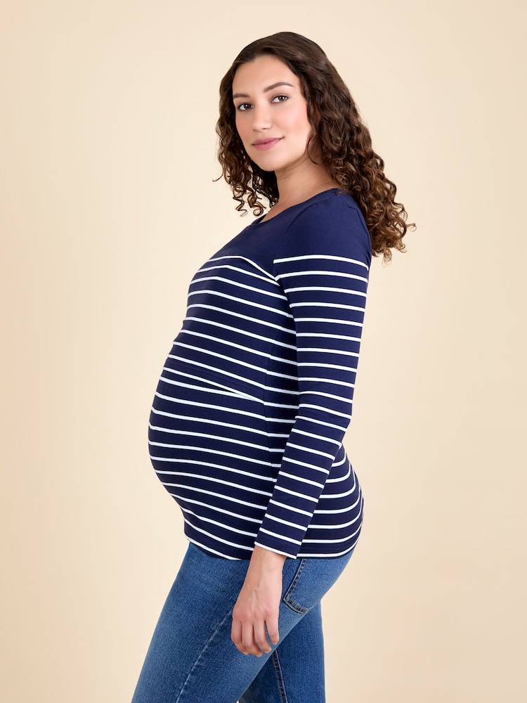 JoJo Maman Bébé Blue Stripe Long Sleeve Maternity & Nursing Top - Image 2 of 5 JoJo Maman Bébé Blue Stripe Long Sleeve Maternity & Nursing Top - Image 2 of 5