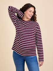 JoJo Maman Bébé Red Stripe Long Sleeve Boyfriend Maternity T-Shirt - Image 1 of 4