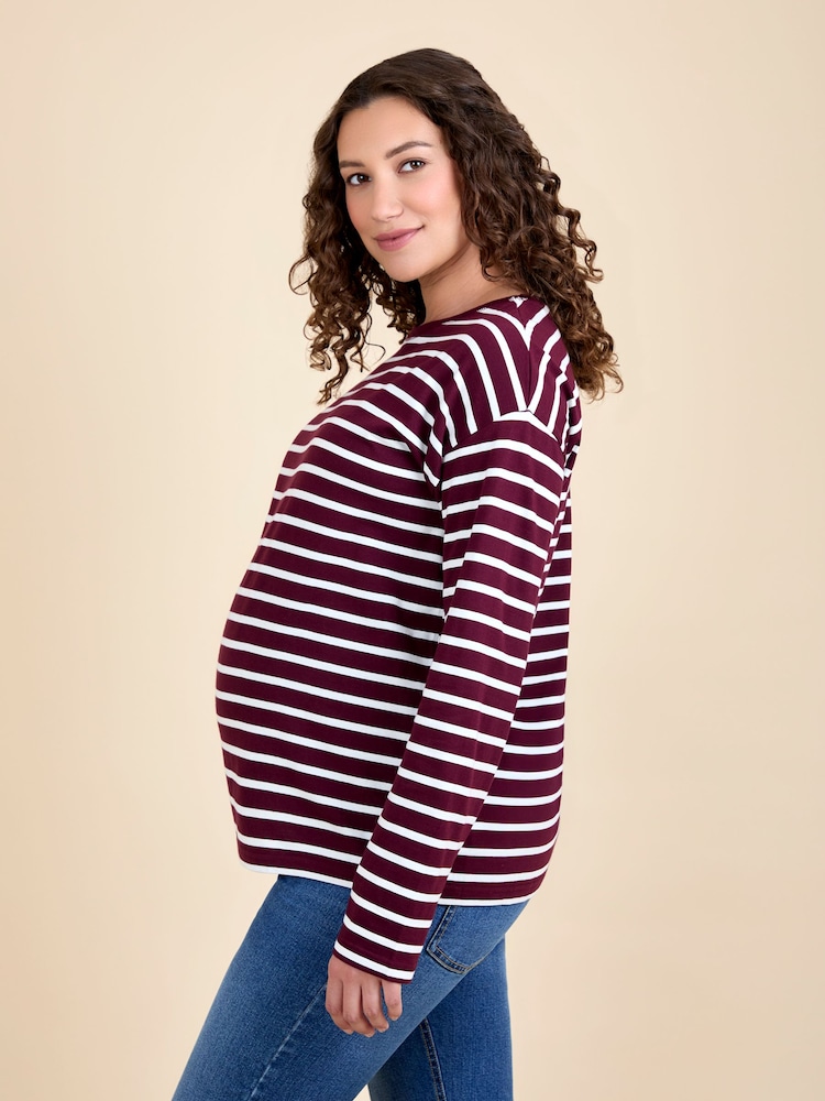 JoJo Maman Bébé Red Stripe Long Sleeve Boyfriend Maternity T-Shirt - Image 2 of 4