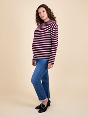 JoJo Maman Bébé Red Stripe Long Sleeve Boyfriend Maternity T-Shirt - Image 4 of 4