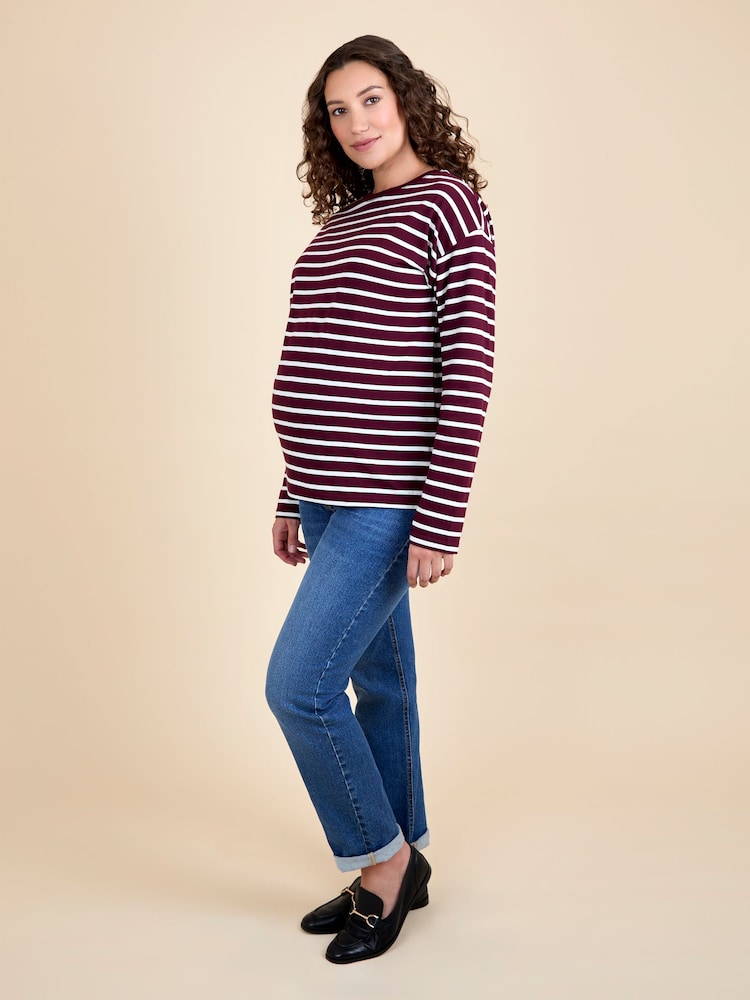 JoJo Maman Bébé Red Stripe Long Sleeve Boyfriend Maternity T-Shirt - Image 4 of 4