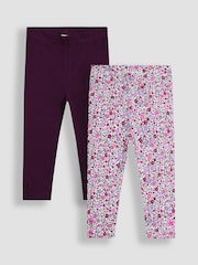 Lila - JoJo Maman Bébé 2-Pack Classic Floral Leggings - Bild 1 von 5