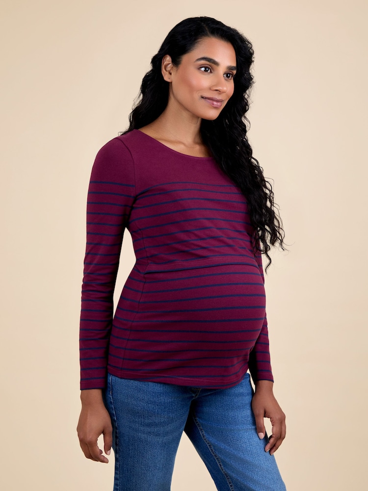 JoJo Maman Bébé Purple Stripe Long Sleeve Maternity & Nursing Top - Image 1 of 5