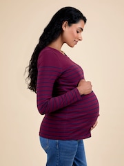 JoJo Maman Bébé Purple Stripe Long Sleeve Maternity & Nursing Top - Image 2 of 5