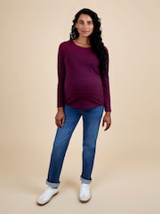 JoJo Maman Bébé Purple Stripe Long Sleeve Maternity & Nursing Top - Image 4 of 5