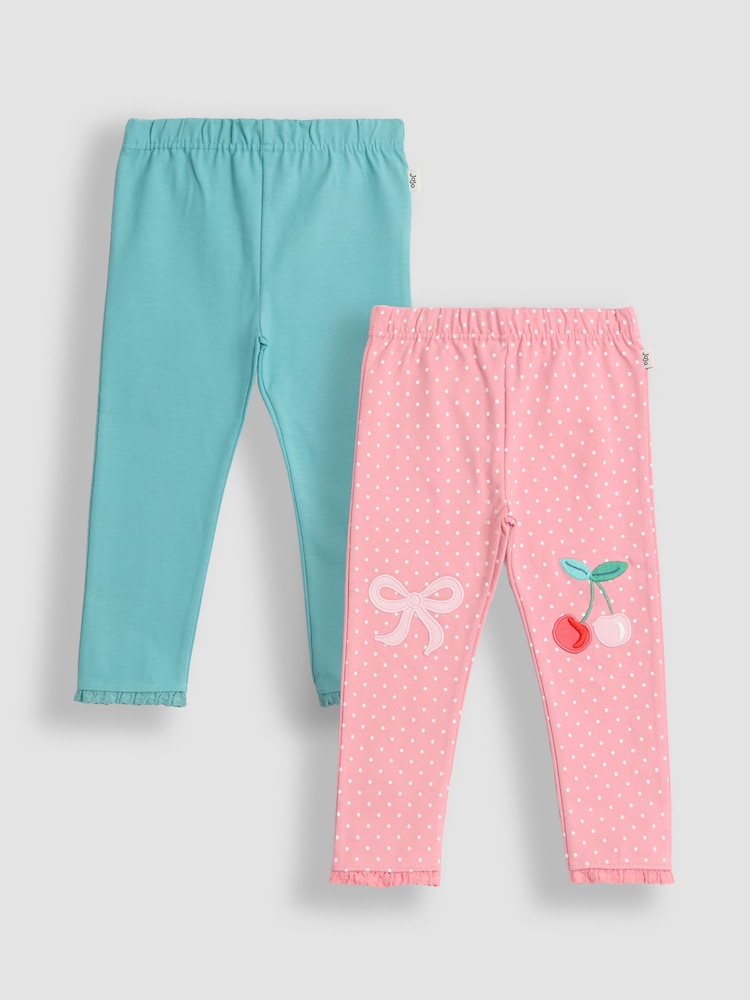 Rose Pink Cherry - JoJo Maman Bébé 2-Pack Appliqué Knee Leggings - صورة 1 من 5