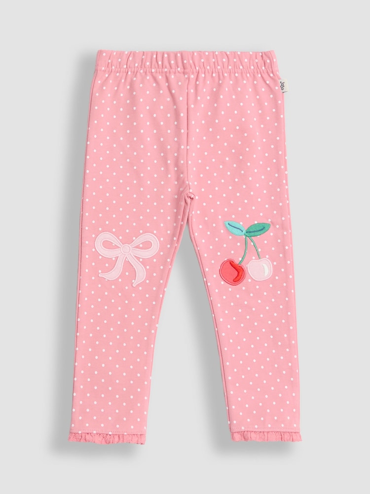 Rose Pink Cherry - JoJo Maman Bébé 2-Pack Appliqué Knee Leggings - صورة 2 من 5