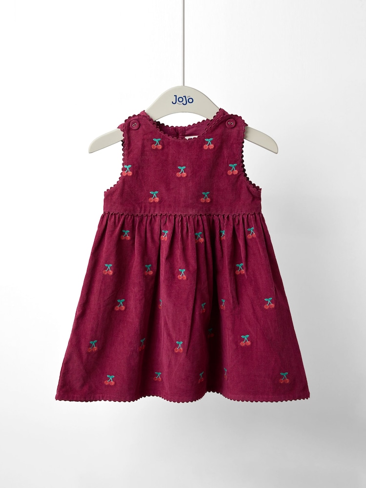 JoJo Maman Bébé Plum Embroidered Cord Pinafore Dress - Image 1 of 4 JoJo Maman Bébé Plum Embroidered Cord Pinafore Dress - Image 1 of 4