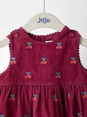 JoJo Maman Bébé Plum Embroidered Cord Pinafore Dress - Image 3 of 4