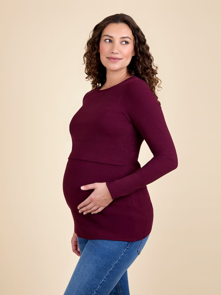JoJo Maman Bébé Wine 2-Pack Ribbed Maternity & Nursing Tops - Image 2 of 10 JoJo Maman Bébé Wine 2-Pack Ribbed Maternity & Nursing Tops - Image 2 of 10