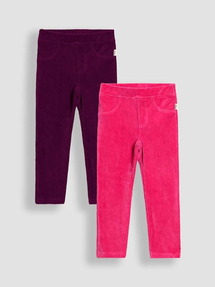 JoJo Maman Bébé Pink Dark 2-Pack Jersey Cord Jeggings - Image 1 of 5