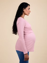 JoJo Maman Bébé Pink Wrap Maternity & Nursing Long Sleeve Ribbed Top - Image 2 of 5