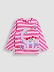 JoJo Maman Bébé Pink Appliqué Stripe Top - Image 1 of 3