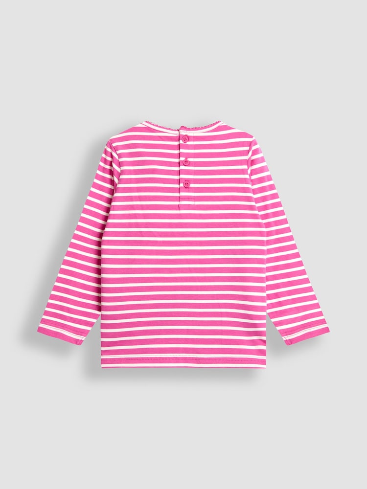 JoJo Maman Bébé Pink Appliqué Stripe Top - Image 2 of 3