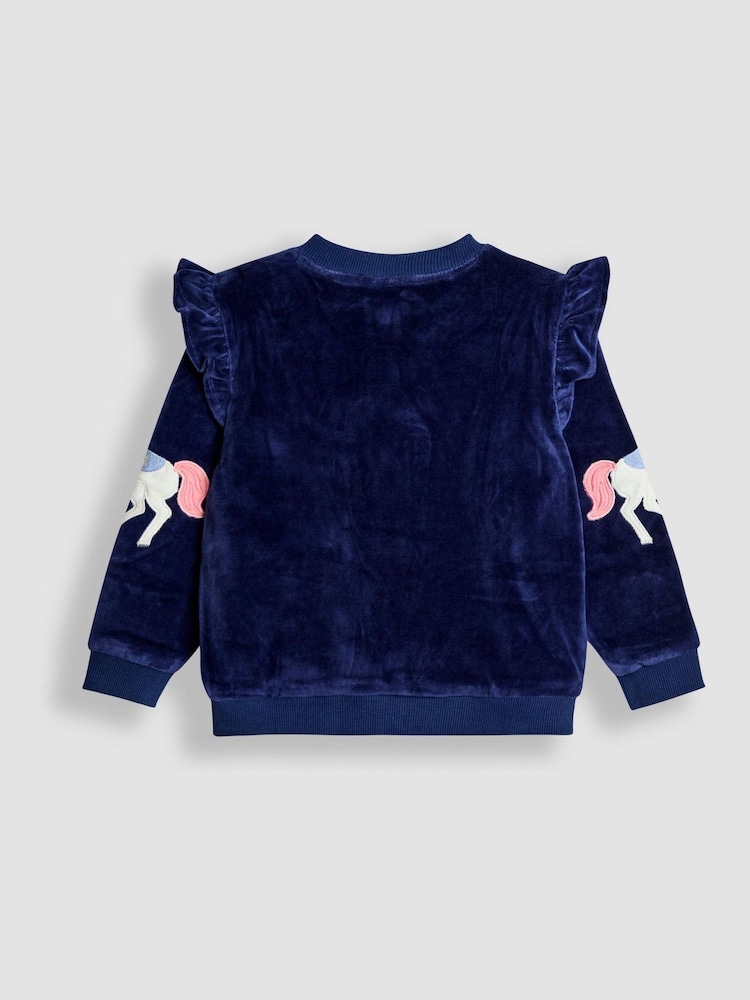 JoJo Maman Bébé Blue Embroidered Frill Velour Jacket - Image 2 of 4