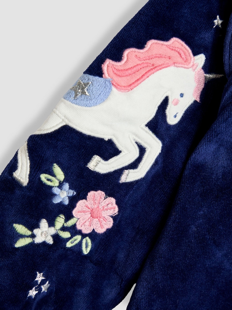 JoJo Maman Bébé Blue Embroidered Frill Velour Jacket - Image 4 of 4