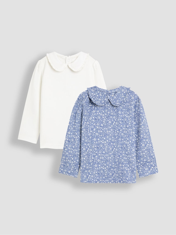 Blau - JoJo Maman Bébé 2-Pack Printed Collar Tops - Bild 1 von 6