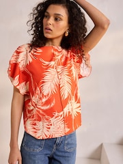 Rojo - Flutter Sleeve Textured Smart Top - Imagen 1 de 4