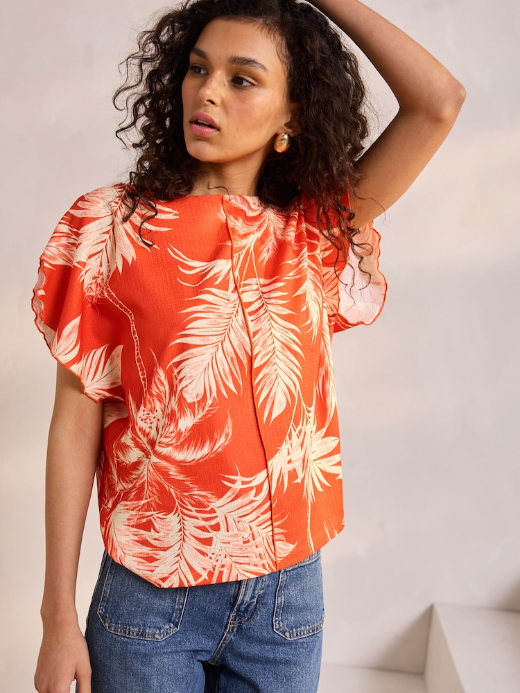 Rojo - Flutter Sleeve Textured Smart Top - Imagen 1 de 4