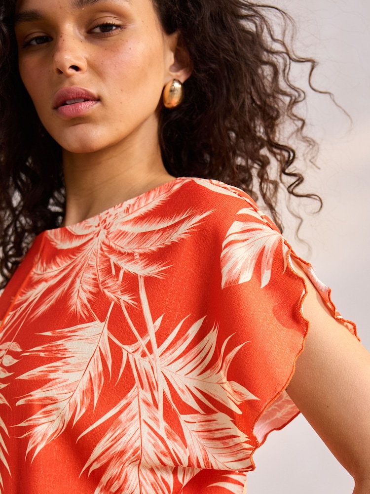 Rojo - Flutter Sleeve Textured Smart Top - Imagen 4 de 4