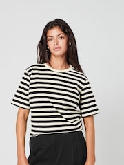Black/Ecru White Stripe Heavyweight Short Sleeve Crew Neck T-Shirt - Image 1 of 4