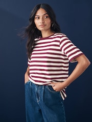 Berry/Ecru Stripe Heavyweight Short Sleeve Crew Neck T-Shirt - Image 1 of 7