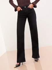 Lipsy Black Petite Mid Rise Wide Leg Jeans - Image 3 of 5