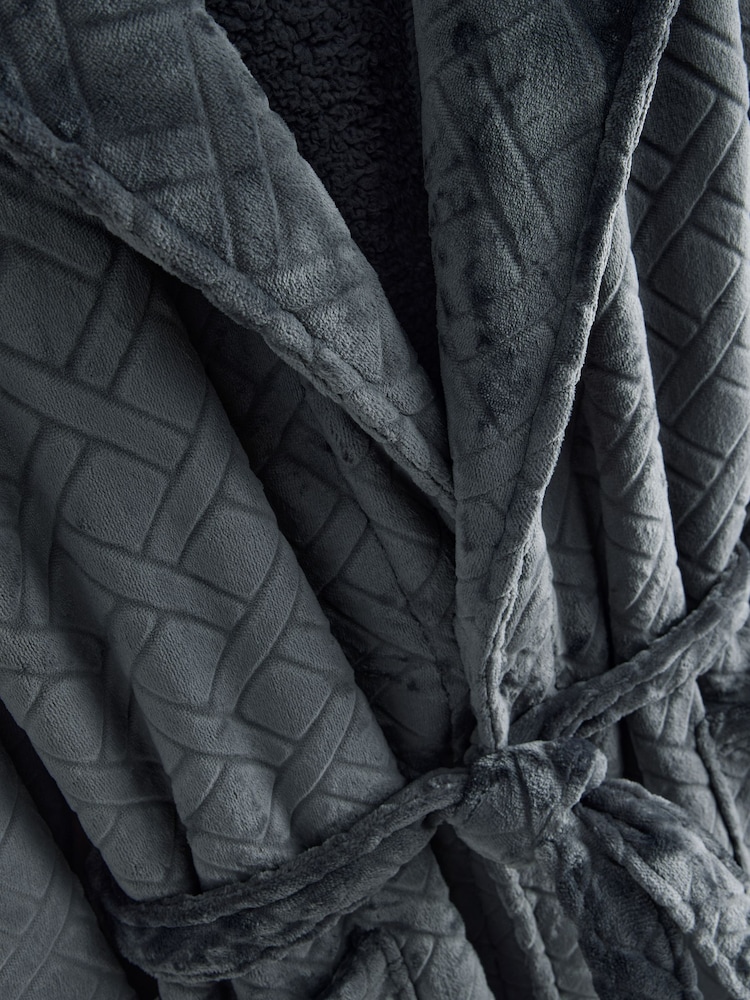 Slate Grey Patterned Cut Fleece Dressing Gown - Image 9 of 9 Slate Grey Patterned Cut Fleece Dressing Gown - Image 9 of 9