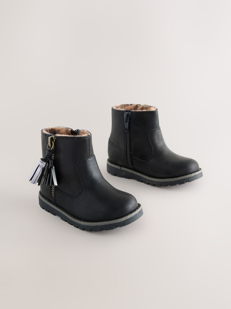 Black Wide Fit (G) Chelsea Zip Tassel Ankle Boots - Image 1 of 5