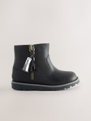 Black Wide Fit (G) Chelsea Zip Tassel Ankle Boots - Image 2 of 5