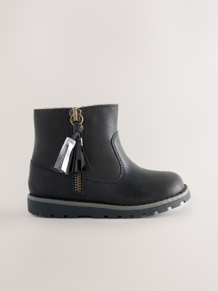 Black Wide Fit (G) Chelsea Zip Tassel Ankle Boots - Image 2 of 5