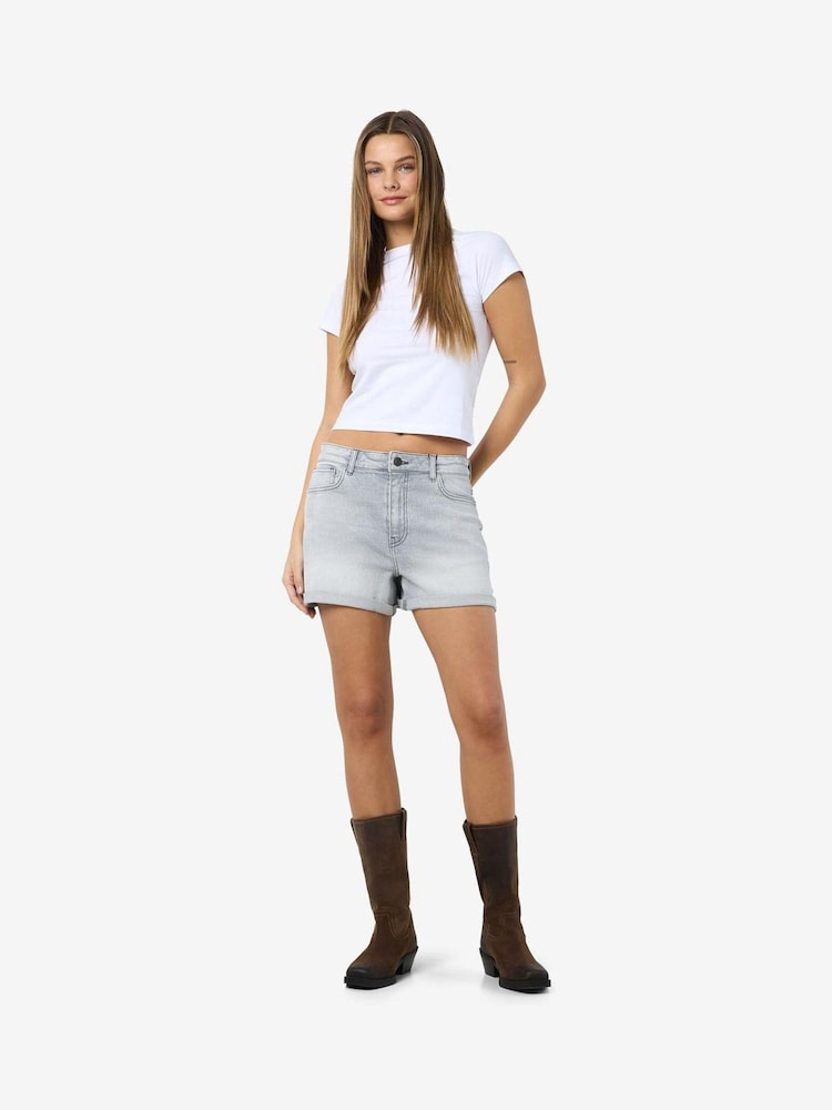 NOISY MAY Grey High Waist Denim Shorts - Image 1 of 5