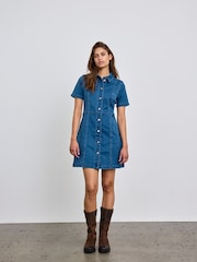 NOISY MAY Short Sleeve Denim Shirt Dress - Imagen 1 de 4
