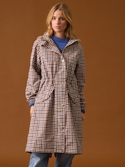 Joules Holkham Gingham Waterproof Packable Raincoat With Hood - Image 1 of 14