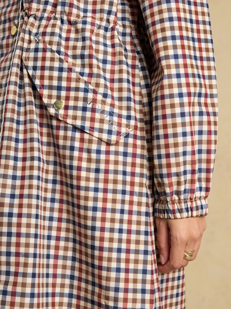 Joules Holkham Gingham Waterproof Packable Raincoat With Hood - Image 11 of 11