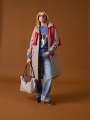 Joules Holkham Gingham Waterproof Packable Raincoat With Hood - Image 4 of 14