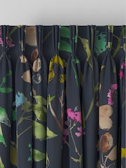 Navy Blue/Pink Isla Floral Faux Silk Made to Measure Curtains - Image 6 of 9