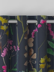Navy Blue/Pink Isla Floral Faux Silk Made to Measure Curtains - Image 8 of 9