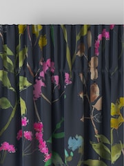 Navy Blue/Pink Isla Floral Faux Silk Made to Measure Curtains - Image 9 of 9