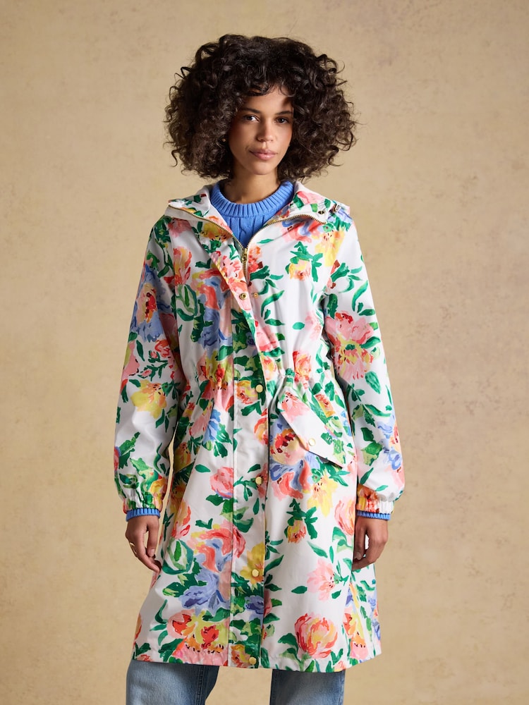 Joules Holkham Floral Waterproof Packable Raincoat With Hood - Image 1 of 12