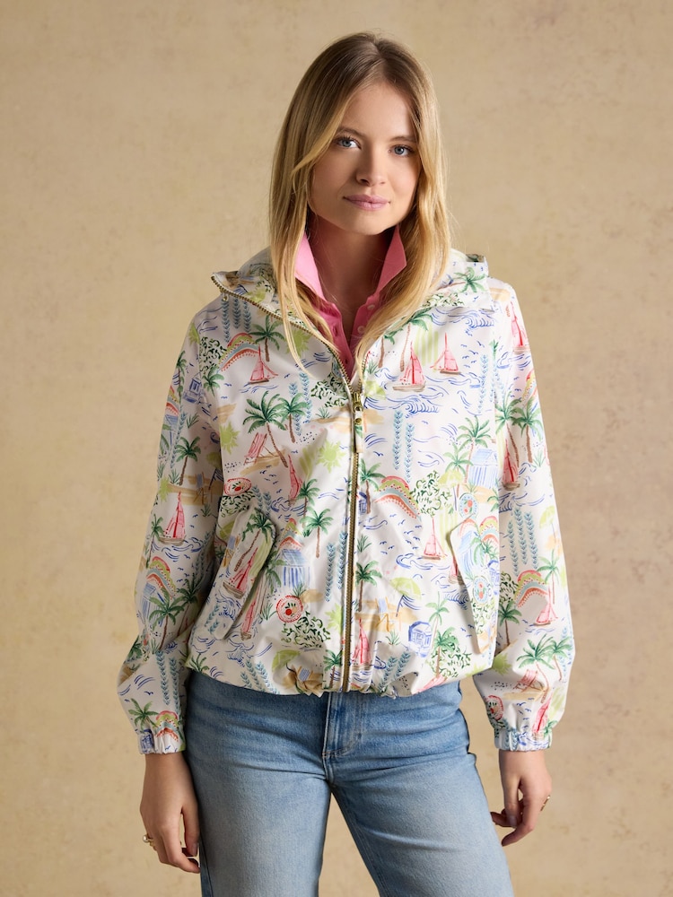 Küstenszenen-Print - Joules Rainly Wasserdichter, verstaubarer Regenmantel mit Kapuze - Bild 1 von 9